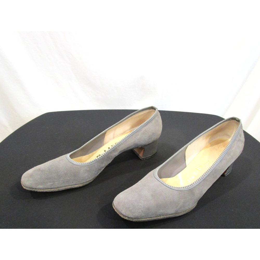 Vintage 50s-60s De Liso Debs Gray Suede Low Heel Pumps Shoes Women 8.5 AAA